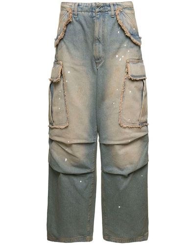 DARKPARK 'Vivi' Light Cargo Jeans With Bleached Effect And Paint Stains - Blue