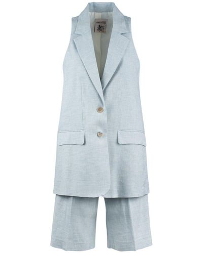 Semicouture Light Cotton Linen Canvas Suit - Blue