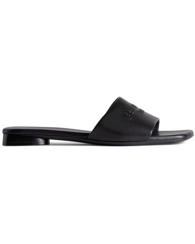 Balenciaga Duty Free Leather Slides - Black