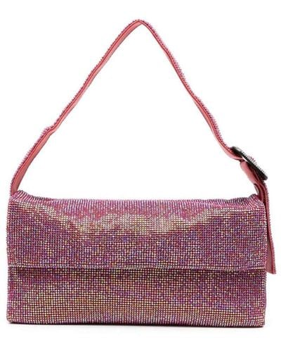Benedetta Bruzziches Vitty La Grande Shoulder Bag With All-over Crystal Embellishment In Rhinestone Mesh Woman - Purple