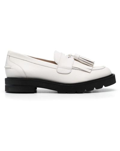 Stuart Weitzman Mila Tassel Leather Loafers - White