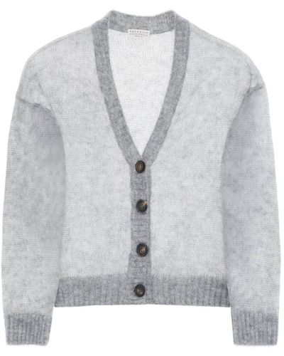 Brunello Cucinelli Short Wool And Mohair Cardigan - Gray