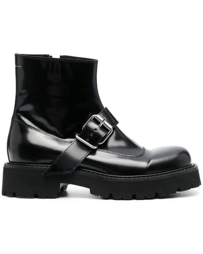 MM6 by Maison Martin Margiela Round-toe Leather Ankle Boots - Black