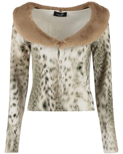 Blumarine Faux Fur Collar Cardigan - Multicolor