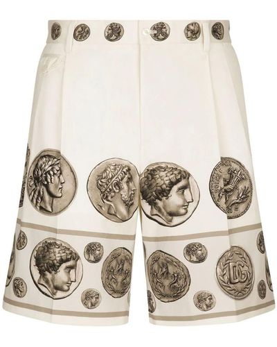 Dolce & Gabbana Coin Print Stretch Drill Bermuda Shorts - Natural