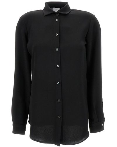 Plain Relaxed Shirt With Mother-Of-Pearl Buttons - Black
