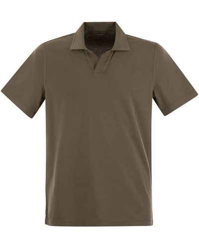 Fedeli Cotton Polo Shirt With Open Collar - Brown