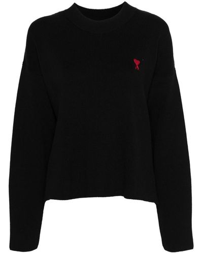 Ami Paris Ami De Coeur Cotton Sweater - Black