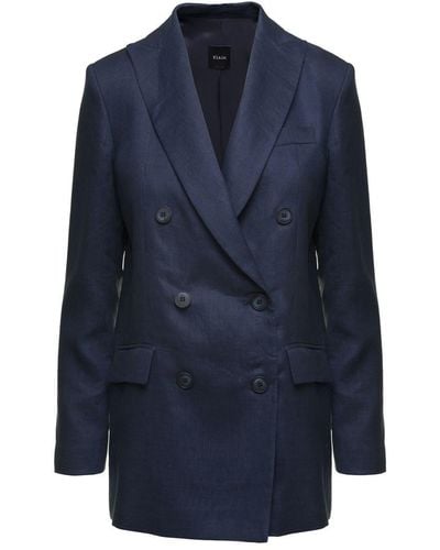 Plain Double-Breasted Jacket - Blue