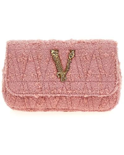 Versace Logo Tweed Crossbody Bag Crossbody Bags - Pink