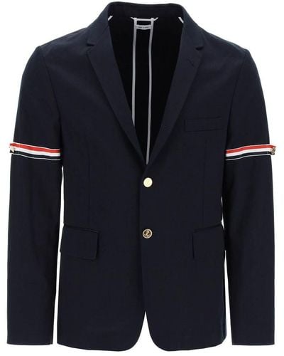 Thom Browne Deconstructed Jacket With Tricolor Bands - Blue