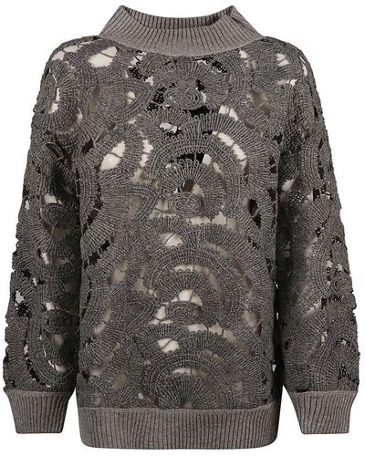 Fabiana Filippi Crochet Knit Sweater - Gray