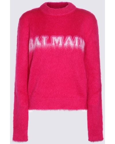 Balmain Pink And White Wool Blend Sweater