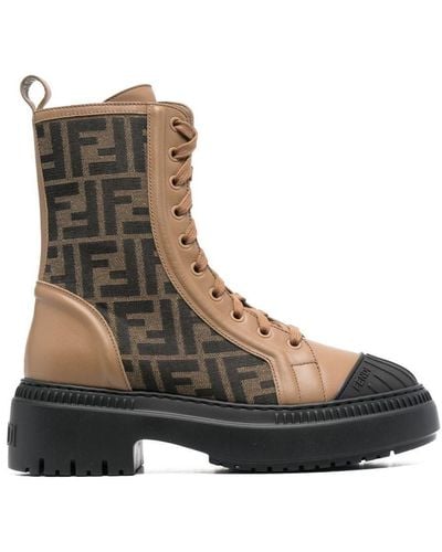 Fendi Domino Ff Canvas Biker Boots - Brown