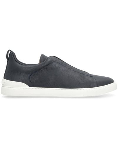 Zegna Triple Stitch Leather Sneakers - Blue