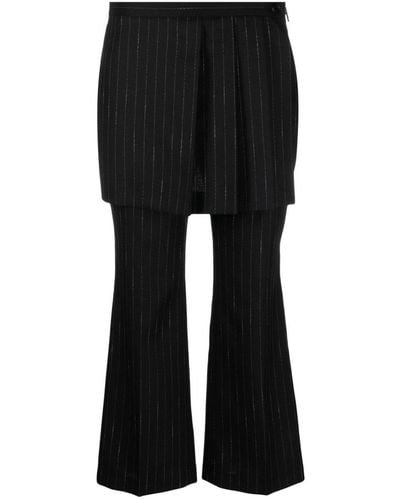 MSGM Skirt-overlay Pinstriped Straight-leg Trousers - Black
