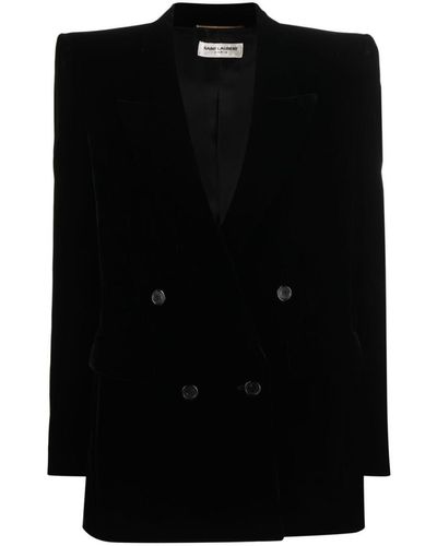 Saint Laurent Double-breasted Silk Minidress - Black