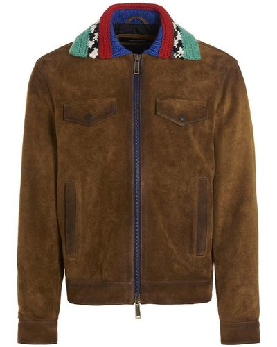 DSquared² Knit Collar Suede Jacket - Brown
