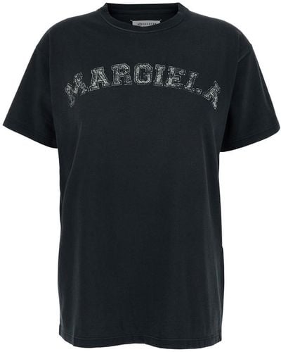 Maison Margiela Crewneck T-Shirt With Logo Lettering Print - Black