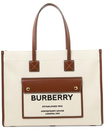 Burberry Medium Two-tone Canvas & Leather Tote - Natural