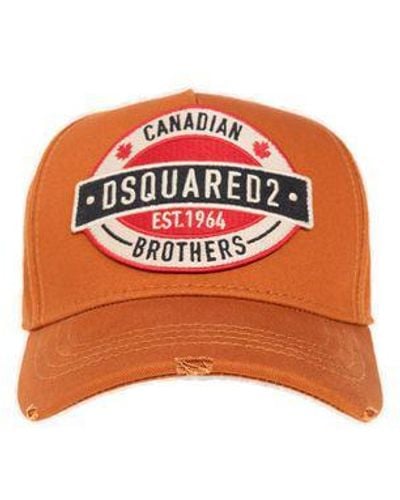 DSquared² Logo Patch Distressed Canvas Cap - Orange