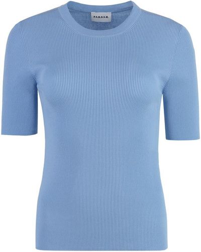 P.A.R.O.S.H. Cotton Knit T-Shirt - Blue