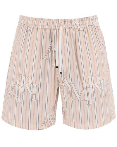 Amiri Stripe Technical Poplin Bermuda Shorts With Logo - Pink