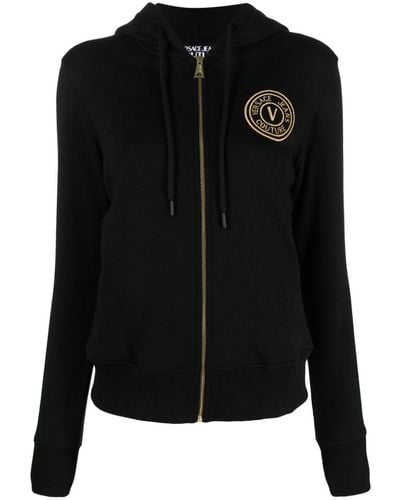 Versace Logo-embroidered Cotton Hoodie - Black