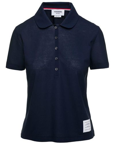 Thom Browne Blue Polo Shirt With Peter-pan Collar And Logo Patch In Cotton Woman