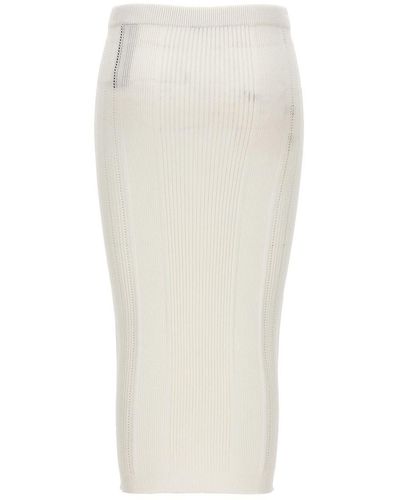 Balmain Logo Button Midi Skirt - White