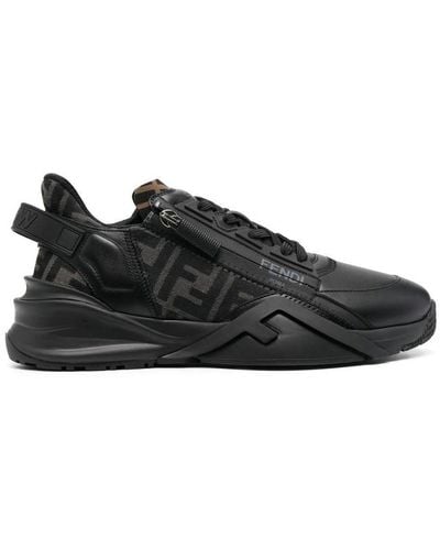 Fendi Flow Vitello Leather & Logo Jacquard Trainers - Black
