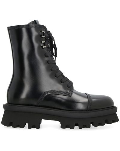 Ferragamo Leather Combat Boots - Black