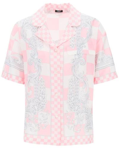 Versace Printed Silk Bowling Shirt - Pink