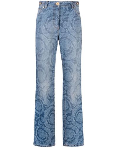 Versace Barocco Print Denim Jeans - Blue
