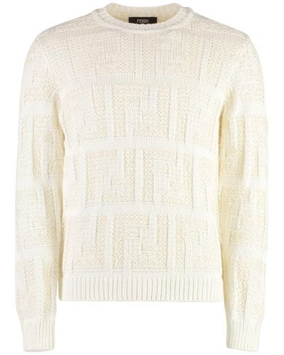 Fendi Cotton Blend Crew-Neck Sweater - Natural