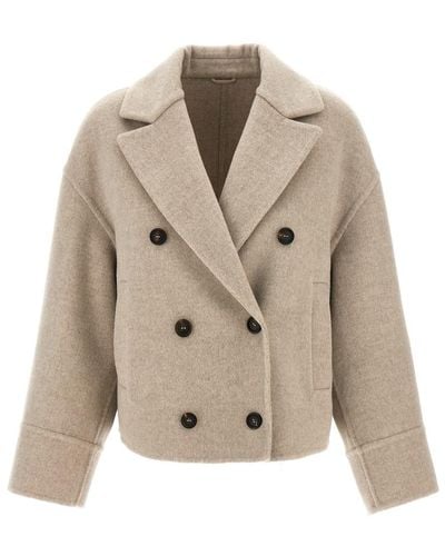 Brunello Cucinelli Double-Breasted Short Coat - Natural