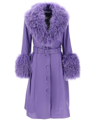 Saks Potts Foxy Leather And Shearling Long Coat - Purple