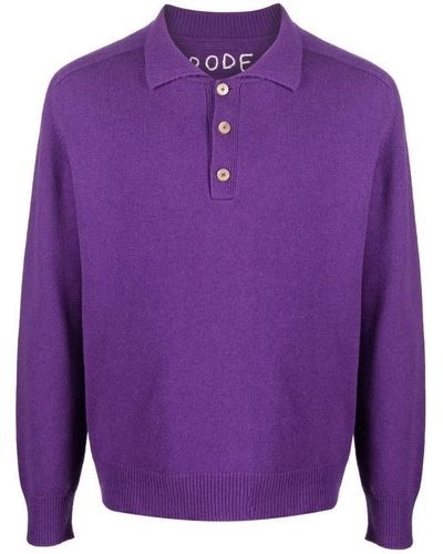 Bode Long-sleeved Cashmere Polo Shirt - Purple