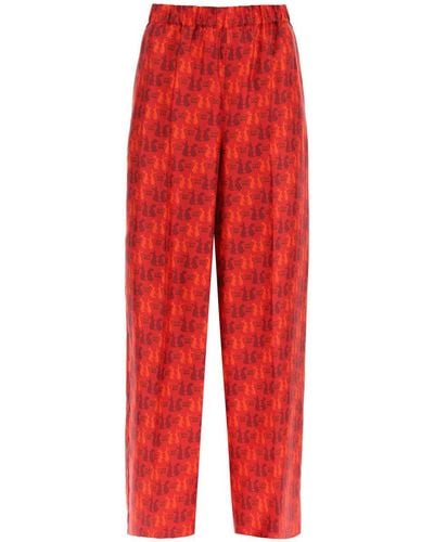 Max Mara Printed Silk Pajamas Pants - Red
