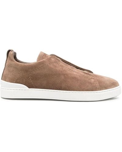 Zegna Triple Stitch Slip On Sneakers - Brown