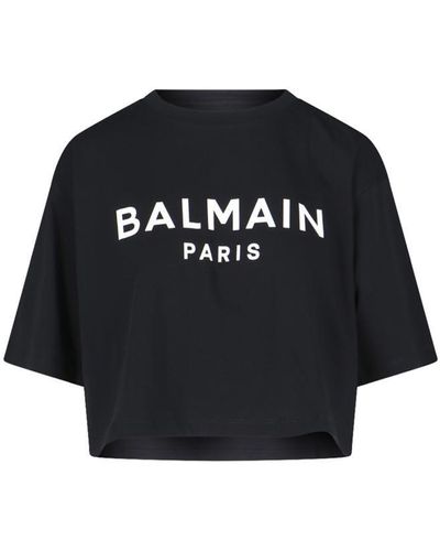 Balmain Logo Crop T-shirt - Black
