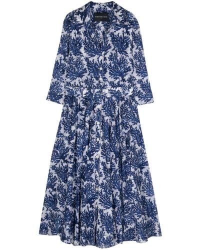 Samantha Sung Floral Print Shirt Dress - Blue