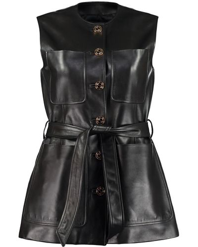 Gucci Leather Long Vest - Black