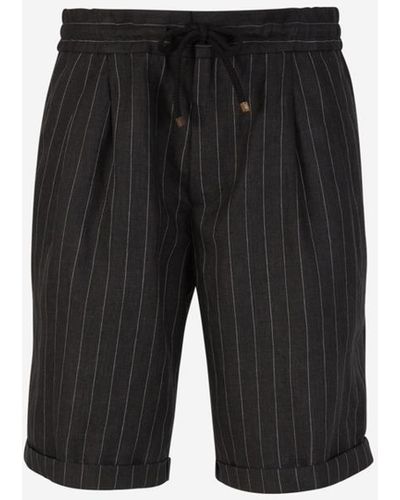 Brunello Cucinelli Striped Linen Bermuda Shorts - Black