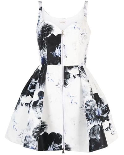 Alexander McQueen Printed Flared Short Dress - White