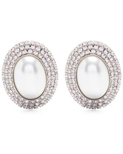 Alessandra Rich Oval Crystal Earrings - White
