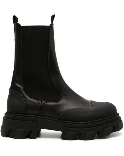 Ganni Chelsea Mid Leather Boots - Black