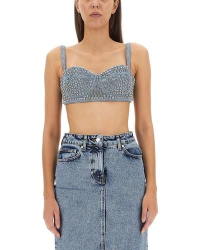 Moschino Jeans Bralette With Rhinestones - Blue