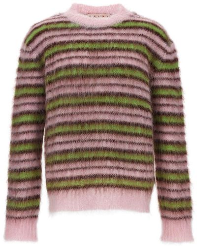 Marni Striped Mohair And Wool Pullover - Brown