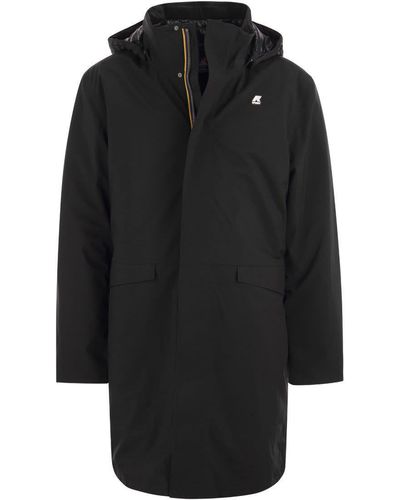 K-Way Thomal Bonded Padded - Long Padded Jacket With Hood - Black